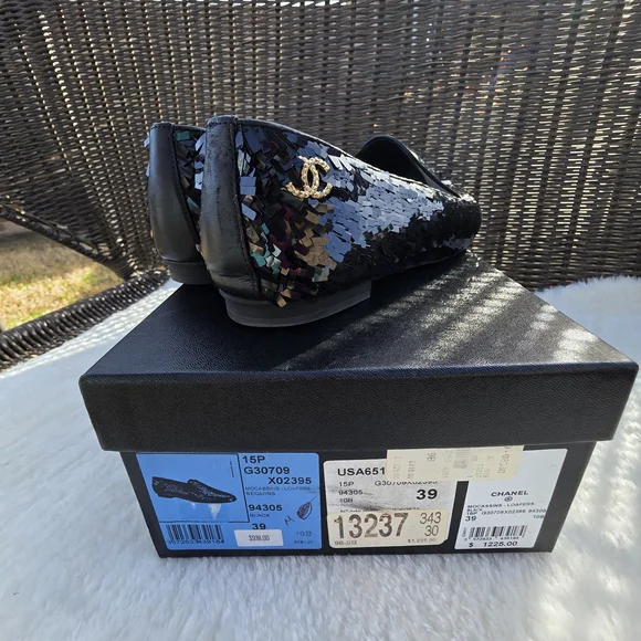 Chanel Black Sequin Loafers - Picture 5 of 5